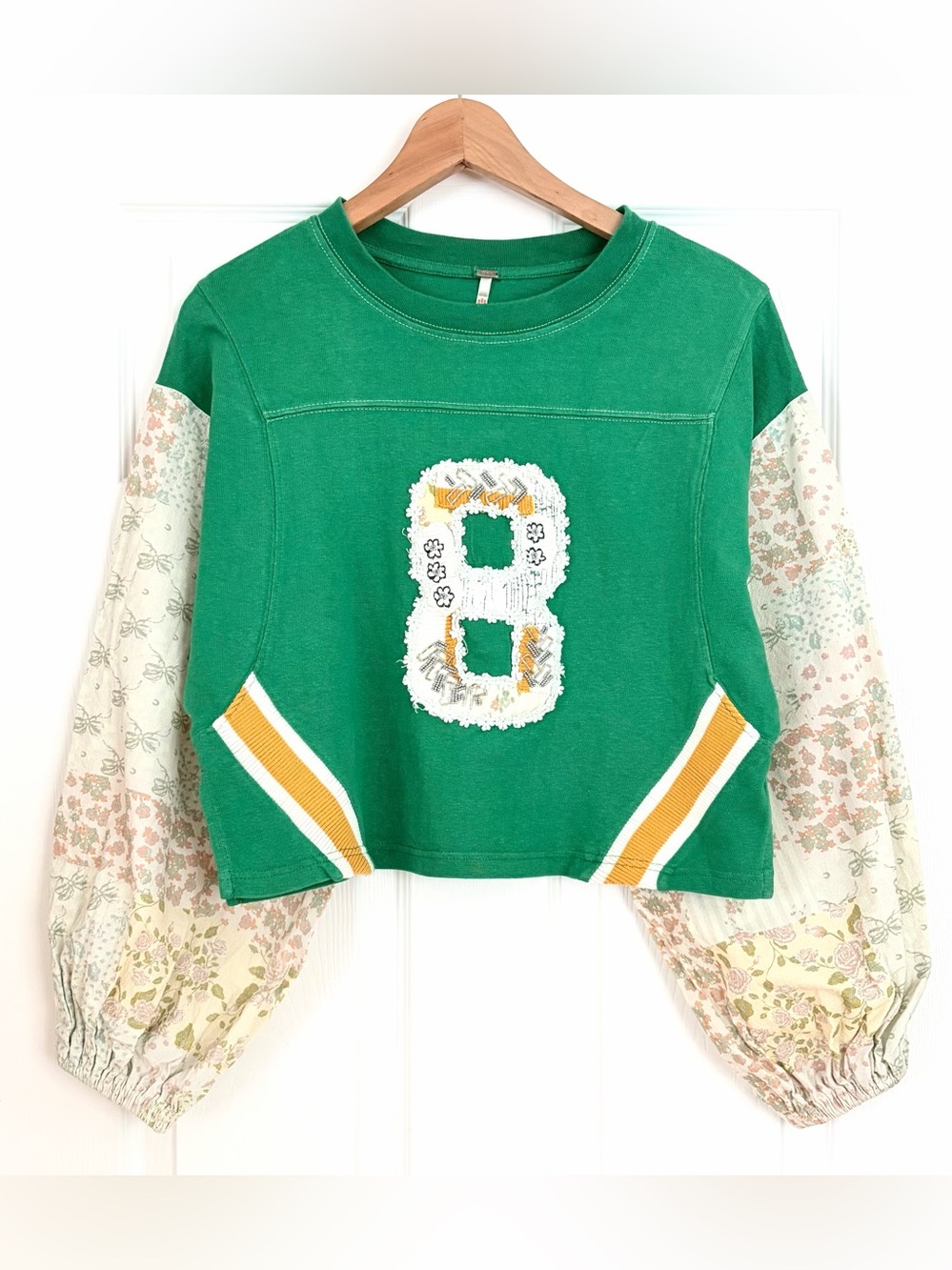 Free People Green Cropped Patchwork Sweatshirt - Picture 2 of 7
